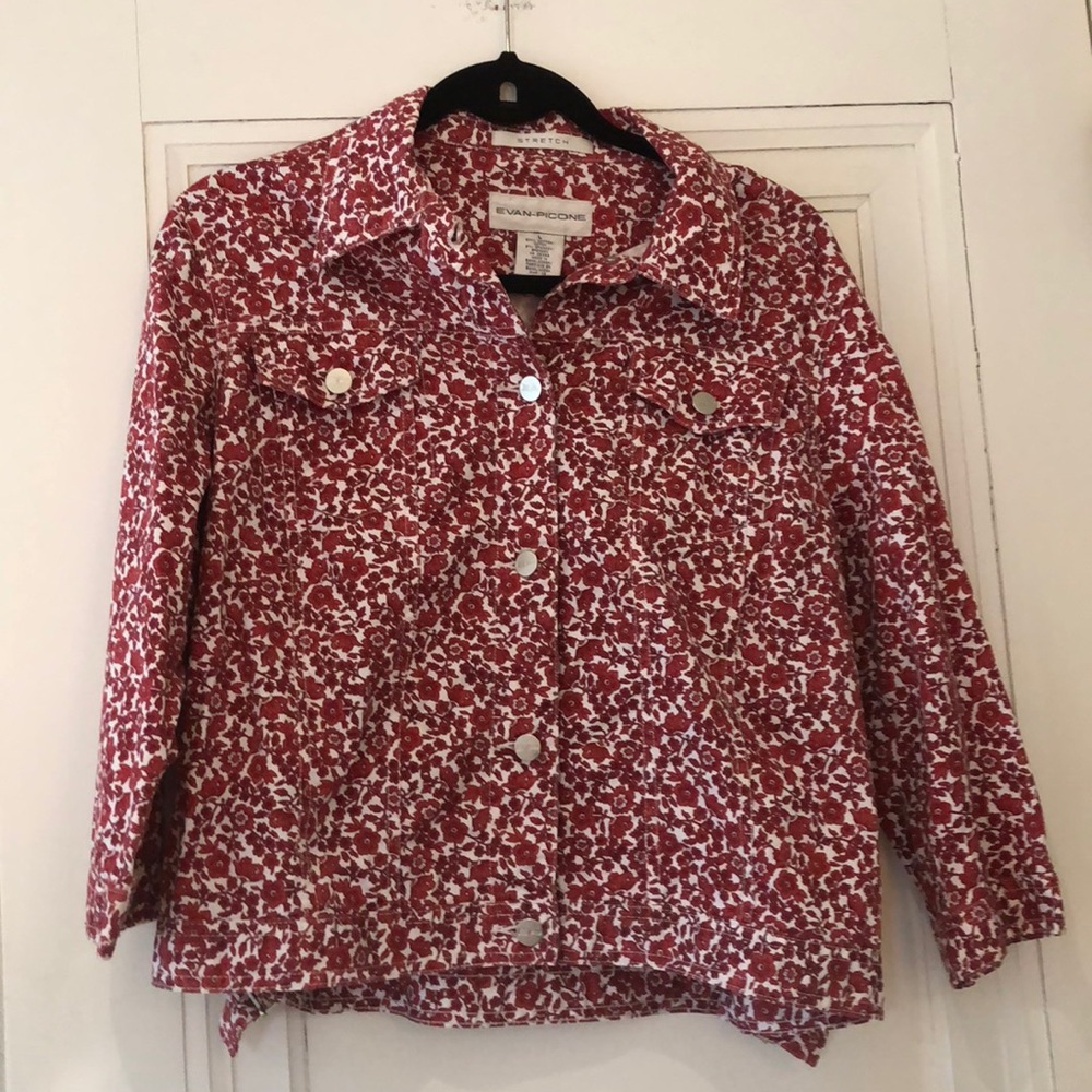 Evan Picome red and white jean style jacket